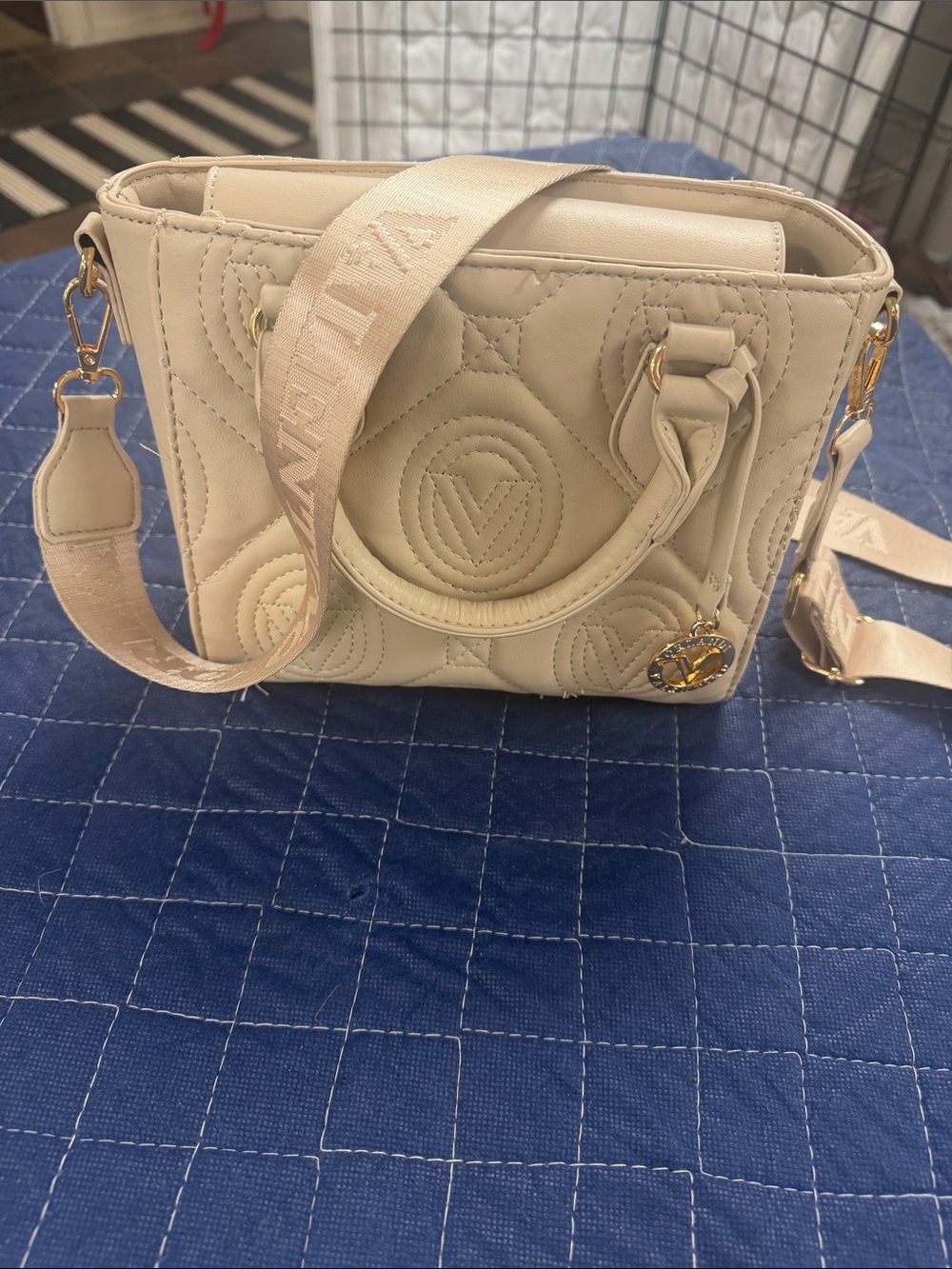 Valentino Orlandi Cream Quilted Satchel with Detachable Strap